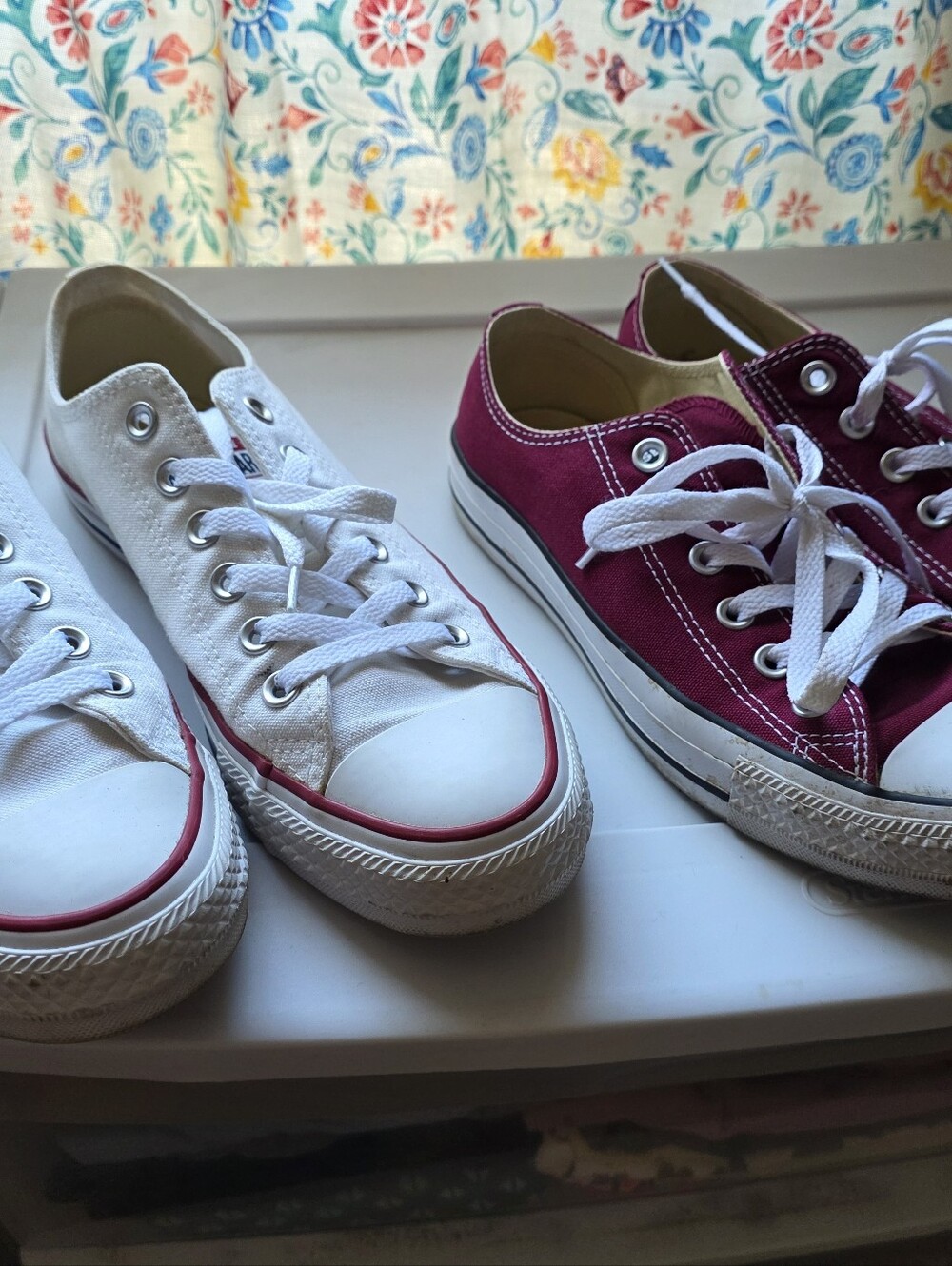 2 Set Bundle Converse Low-Top Canvas Sneakers - White & Burgundy